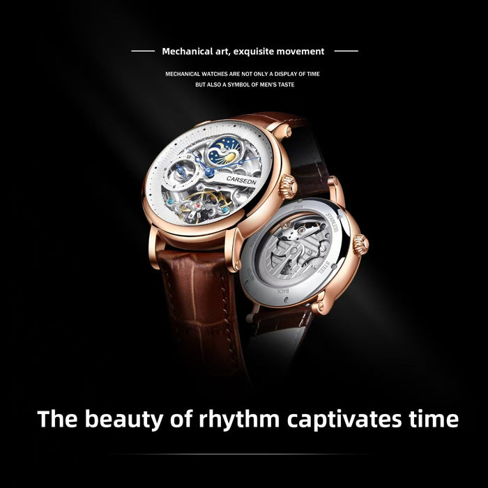 Open-Work Leather-Strap Automatic Watch — 43 mm