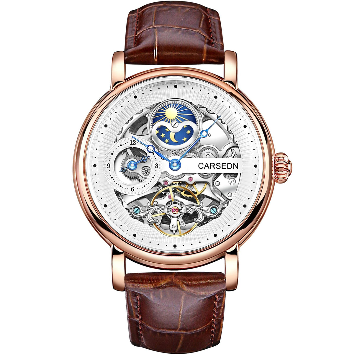 Open-Work Leather-Strap Automatic Watch — 43 mm